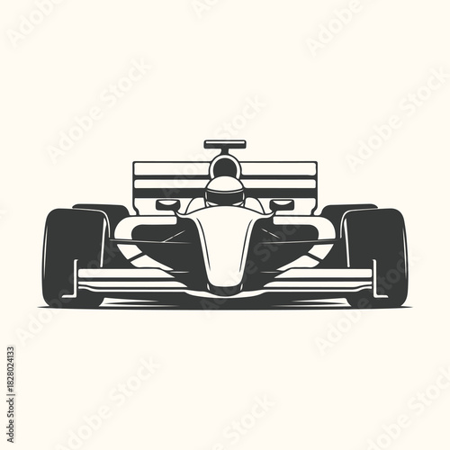 Vector art of front view of a formula 1 race car, a highperformance openwheel singleseater racing car, isolated on a light cream background