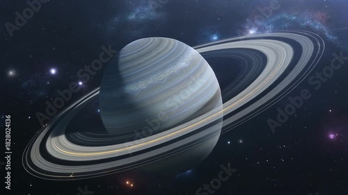 A vibrant illustration of Saturn and other planets orbiting a bright sun within a dark, star-filled cosmos where a glowing nebula lights up the vast reaches of the solar system's celestial sky