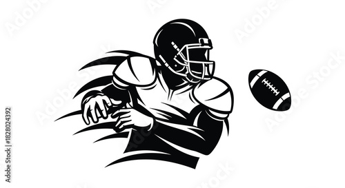 American football player throwing ball in silhouette style silhouette