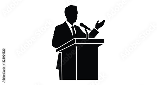 Silhouette of a speaker giving a speech at a podium silhouette