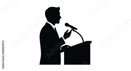 Public speaker giving a speech at a podium silhouette
