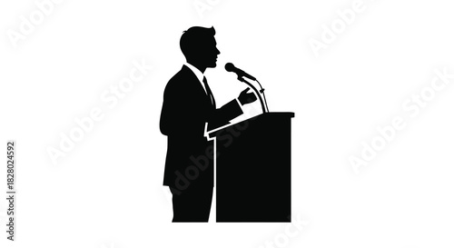 Public speaker giving speech at podium silhouette