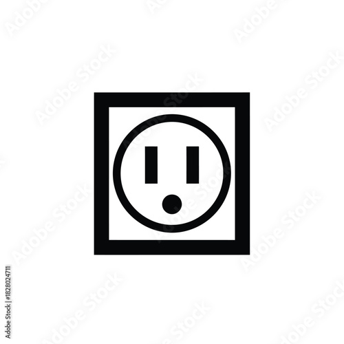 Black electrical outlet symbol on white background