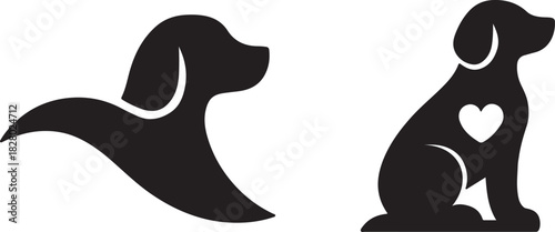 Simple black and white illustration of two dogs with a heart