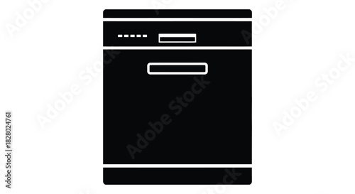 Dishwasher appliance illustration in black and white silhouette