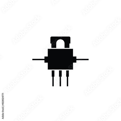 Black electronic component symbol with three pins white
