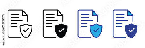 Document protection icon set: legal contract security and safety verification, data privacy compliance and assurance symbols.