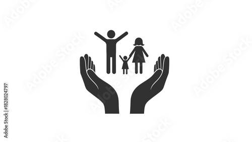 Family Protection Icon with Cupped Hands. Security, Insurance, and Care Symbol. Vector Illustration.
