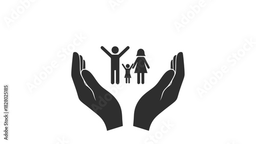 Family Protection and Care Icon Held in Cupped Hands Vector Illustration