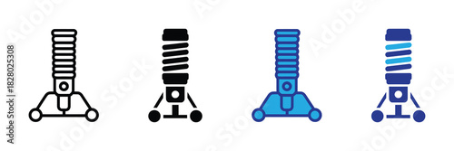 Set of microphone stands with different styles including line art, solid fill, and colorful icons on a white background