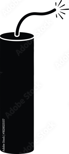 Black and silhouette icon of a stick of dynamite with a lit fuse