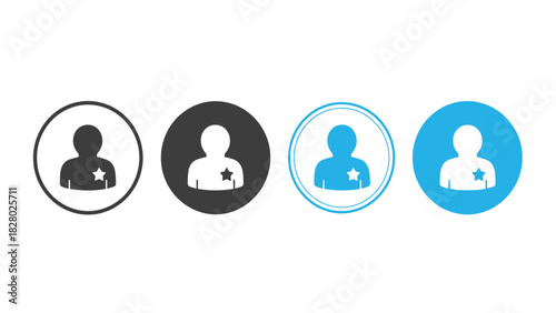 User Profile Icon with Star Badge Vector Set. Favorite Member, Premium Account Avatar Symbol.