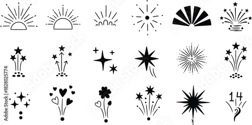 Collection of hand drawn celestial and mystical line art elements for logo designs and branding projects