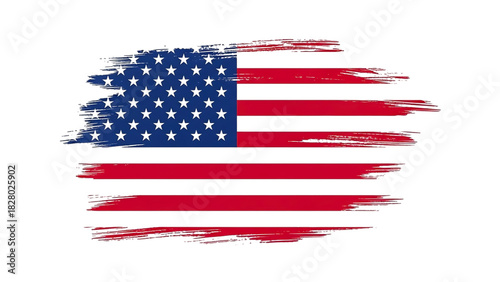 Patriotic grunge usa flag icon with brush stroke effect artwork isolated on transparent background