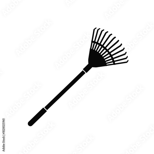 Black fan rake silhouette on white background garden