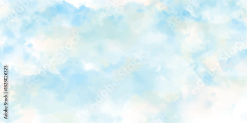 Abstract blue watercolor background with light sky bokeh, cloud pattern, and bright blurred texture for a winter design	