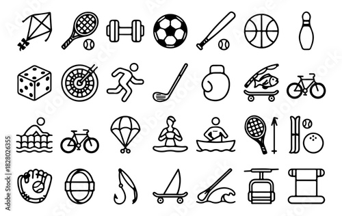 sport hobby minimalist fat line icon pack