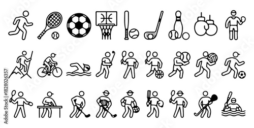 sport hobby smooth line illustration icons