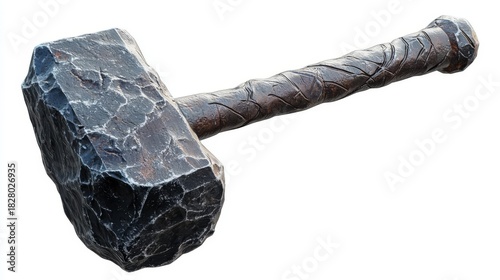 A large, rugged black stone hammer with a textured handle, perfect for artistic or craft-themed projects.