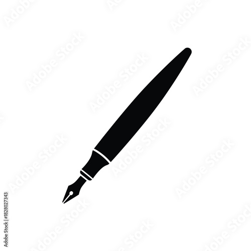 Black fountain pen silhouette on white background writing