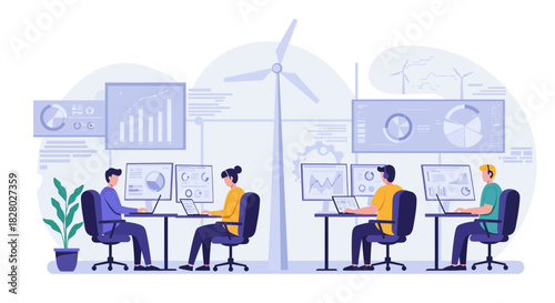 People working on renewable energy data analytics