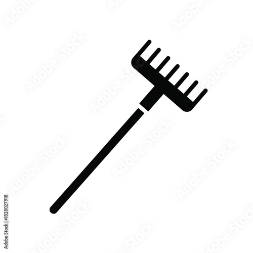 Black garden rake icon on white background tool agriculture