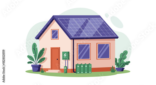 House with solar panel on roof