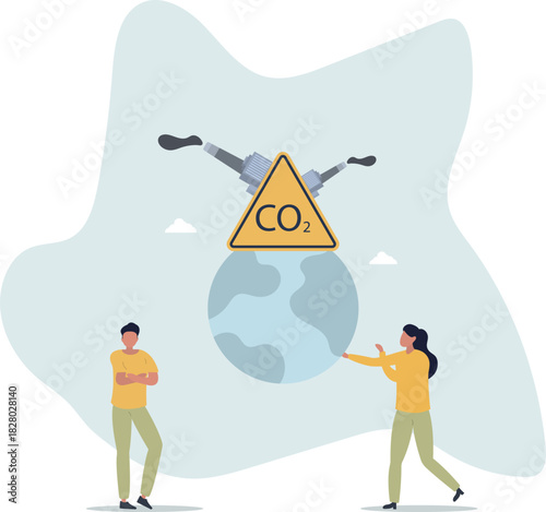 Planet Earth with Smoking Power Plant Pipes. Environment Polluted by CO2 Emission.life and employment of people.