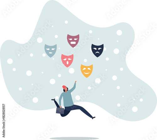 Personality, feeling and emotion change with facial masks.Psychological mindset with attitude,life and employment of people.