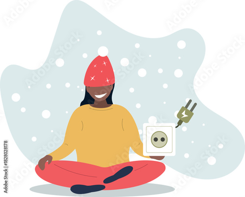 Sustainability concept.character reduce energy consumption at home.life and employment of people.