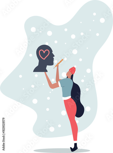 Healthy mentality and self care. Happy woman feel confident, relax, accept and love herself.life and employment of people.