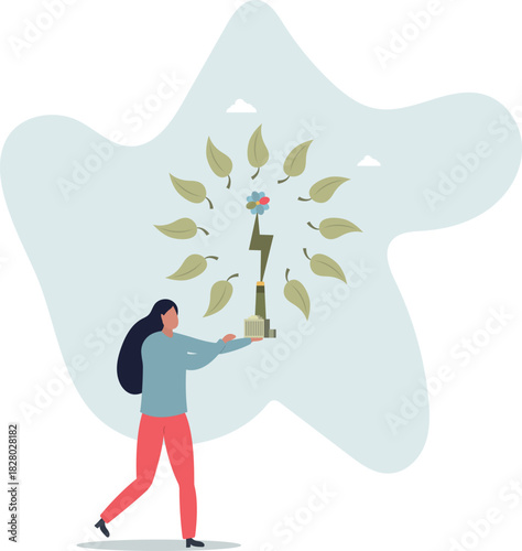 Sustainable clean industrial factory,flat vector illustration. Environmental, Social, and Corporate Governance concept.life and employment of people.