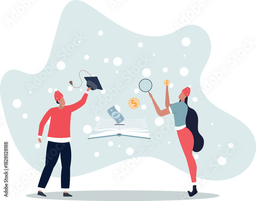 Investment in education and study tuition cost saving.University, academy, school or college scholarship as financial funding for knowledge or future learning.life and employment of people.