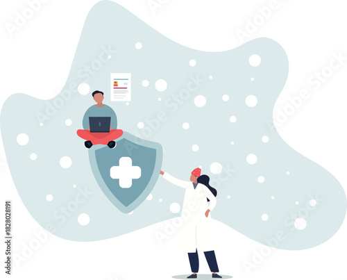 Health insurance.Doctor offering medical insurance policy contract..Patient holding insurance ID card.life and employment of people.