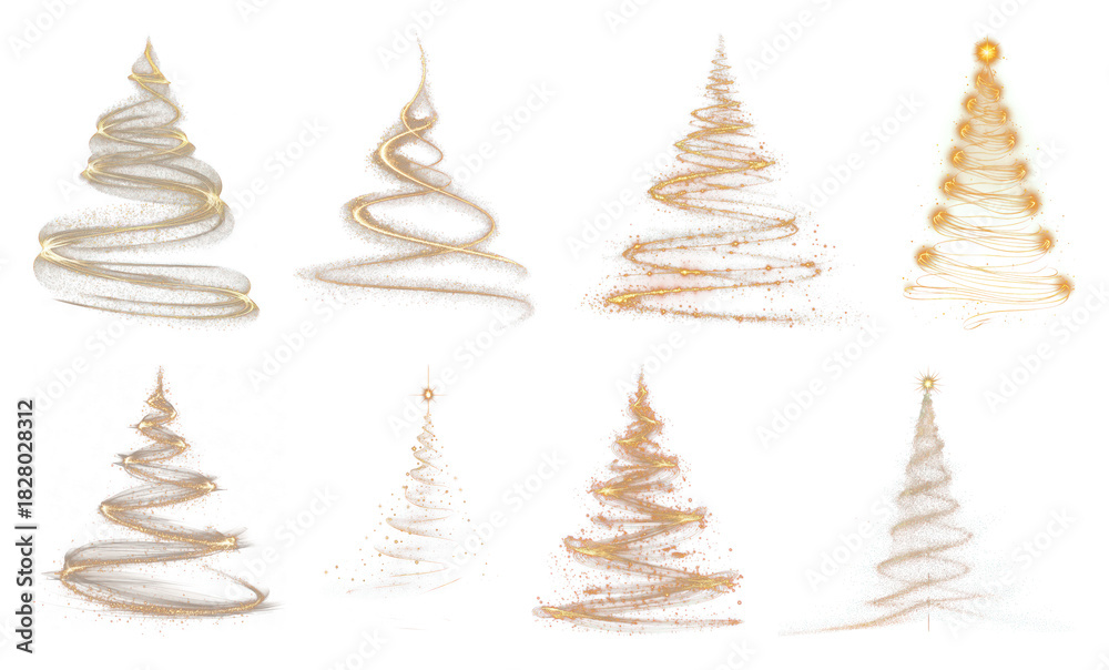 Obraz premium PNG Glowing spiral Christmas trees, element set on transparent background