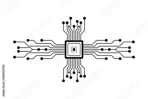 Minimal Microchip Circuit Vector Illustration