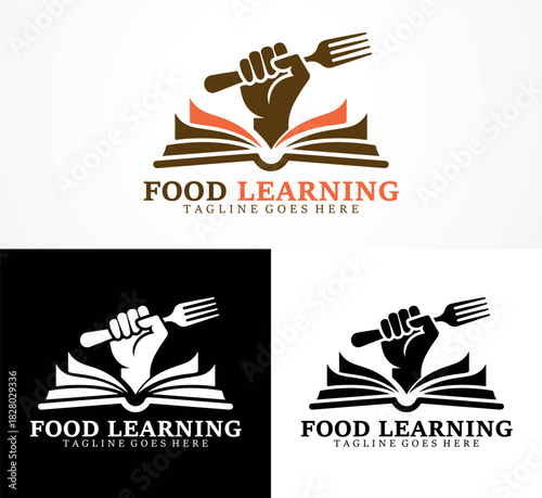 Food Learning Logo Vector | Culinary Education Fork Book Icon Design