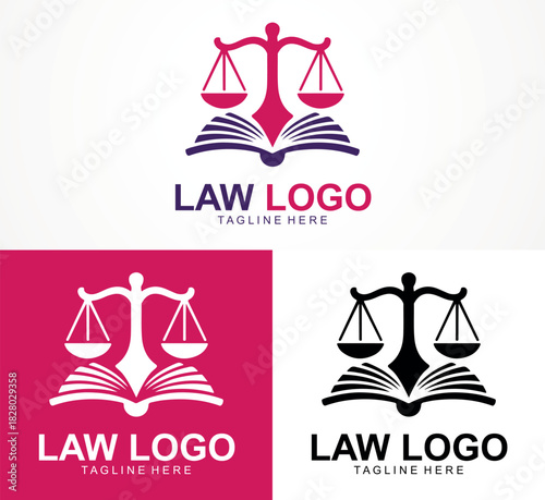 Law Book Scale Logo Vector | Justice Balance Legal Firm Icon Design