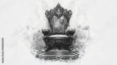 Elegant antique throne with intricate details, symbolizing royalty and power in a dramatic artistic style.