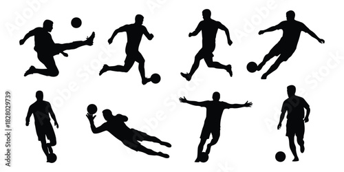 Black Silhouettes of Soccer Players in Action football