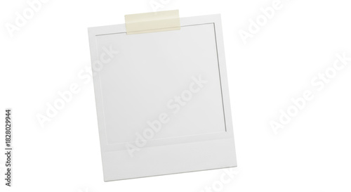 Blank instant photo frame with tape isolated PNG, empty polaroid mockup for memories and photography presentation on transparent background