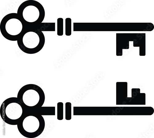 Pair of classic antique skeleton keys icon set vector graphic