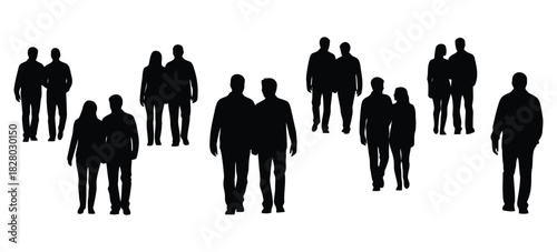 Couples Silhouettes Walking and Standing illustration
