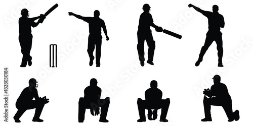 Cricket Players and Wicket Silhouettes batsman