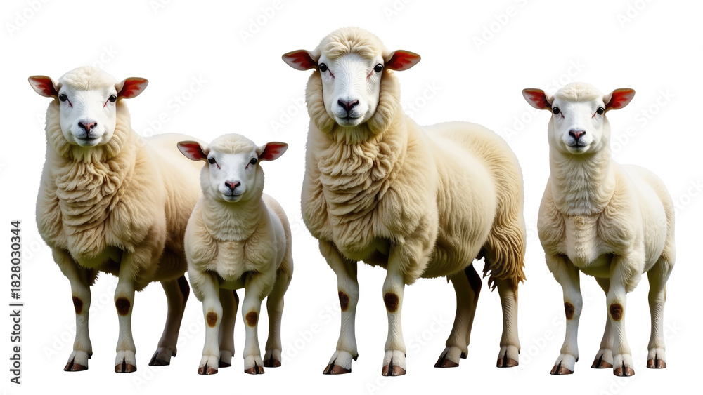 Obraz premium A close-up shot of a group of sheep standing next to each other, grazing in a field