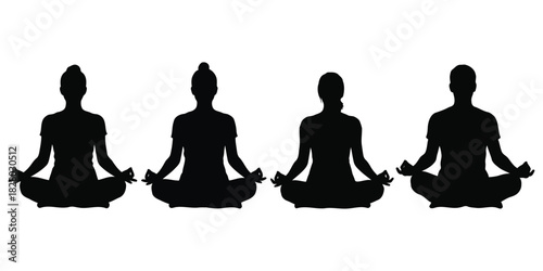 Four Silhouettes of People Meditating in Lotus Pose