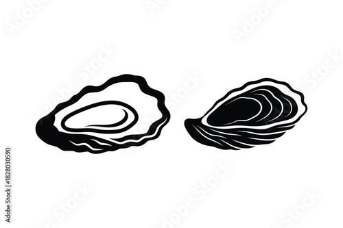 Collection of oyster shell seafood element silhouette icon vector illustration