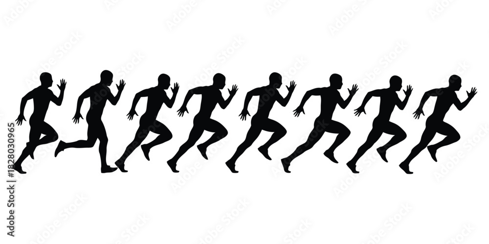 Naklejka premium Row of Silhouettes of Runners in Motion running speed