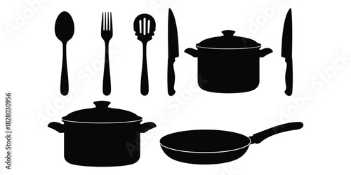 Kitchen Utensils And Cookware Silhouettes cooking food