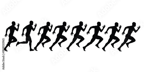 Row of Silhouettes of Runners in Motion running speed